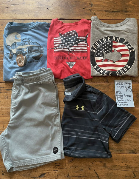 "KC" #2 UA, RVCA,Southern Tide, Columbia & Carhartt: Size Large Youth