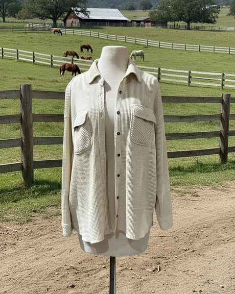 "KC" Wheat Waffle Knit Button Up Shacket: Xsmall