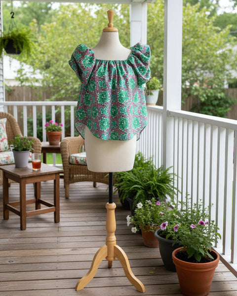 "KC" Green & Pink Ruffled Sleeve: Small