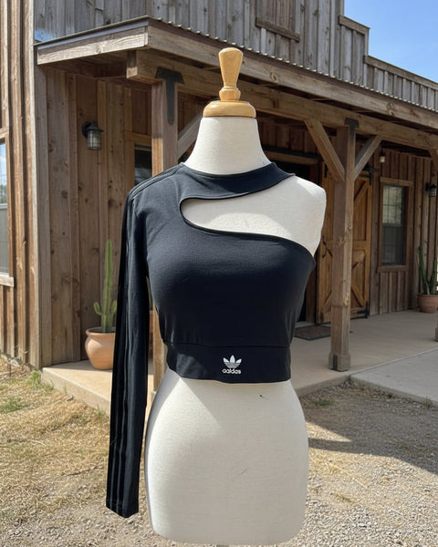 "KC" 'Adidas' One Sleeve Crop Top: Small