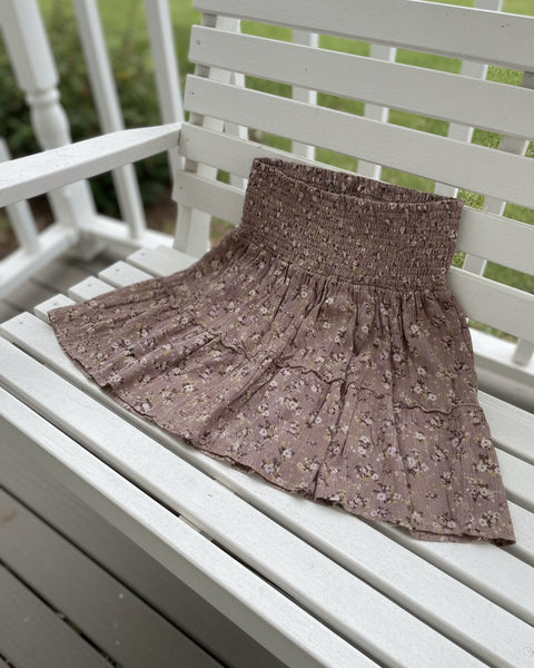 "KC" Hippie Rose Shirred Tiered Mini Skirt: Small