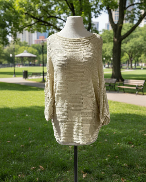 "KC" Ecru Check Knit Top: S/M