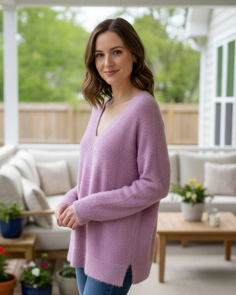 "KC" SMYMUMU Lavender V-neck Sweater: Small