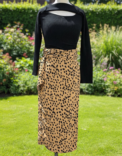 "KC" Tan Leopard Wrap Skirt: Small