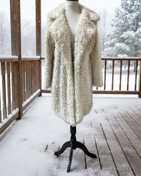 "KC" Off-White Shaggy Fur Coat: S/M