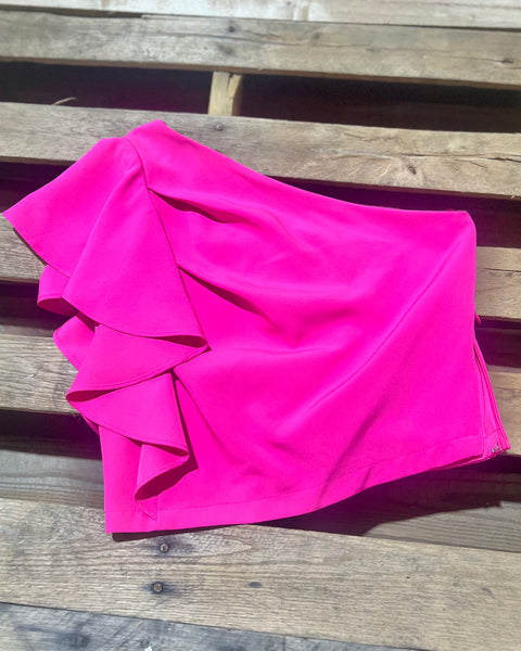 "KC" Bright Pink One Shoulder Crop Top (Glam) Size: S