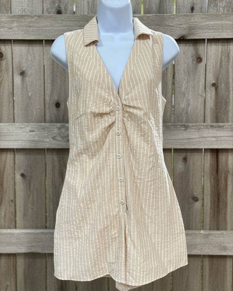 "KC" Peach Striped Button Romper: Small