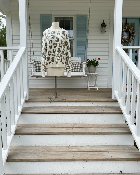 "KC" Cream & Taupe Leopard Sweater: Small