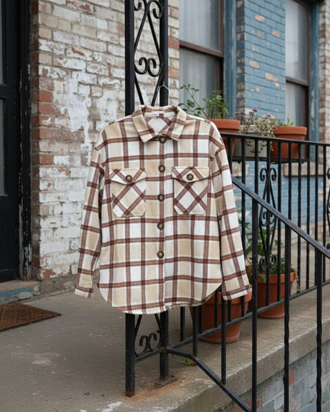 "KC" Rust & Tan Flannel Shacket: Small