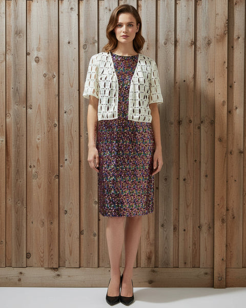 "KC" Rafaella Eyelet Ivory Crop Jacket: Medium