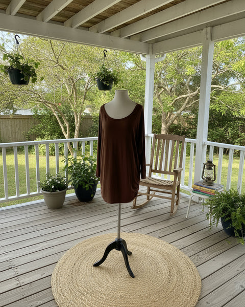 "KC" Brown Ruched 3/4 Sleeve Top: 1X