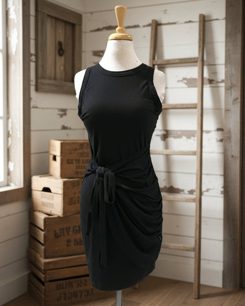 "KC" Black Ruched Tie Front Tank Dress: Small