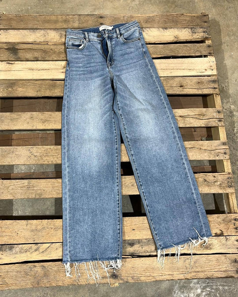 "KC" HIDDEN Wideleg Frayed Hem Jeans: 25