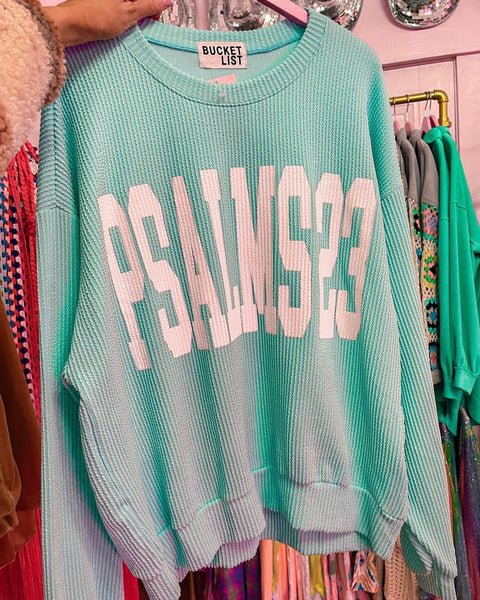 Aqua "PSALMS23" Ribbed Oversized Sweatshirt