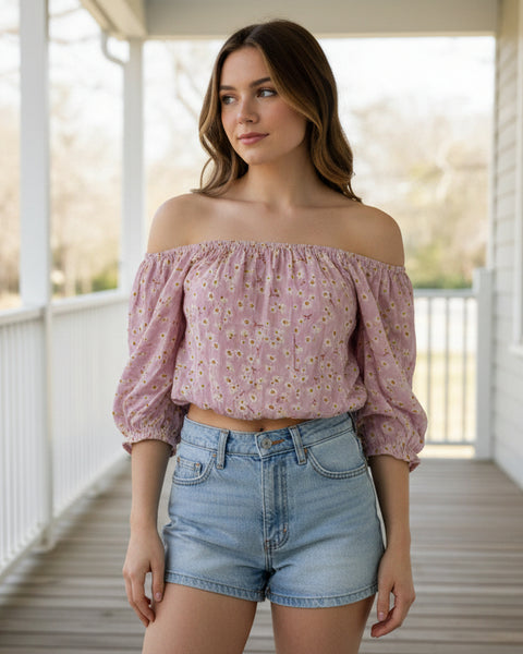 "KC" Pink Floral Crop Top-Lg