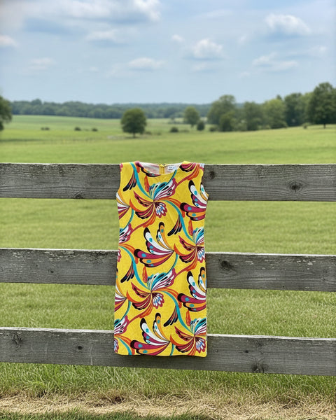 "KC" J.W. TRECI Yellow Pink Swirl Dress: Size 10