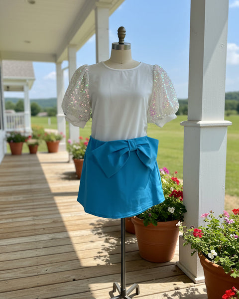 Bow Bliss Coquette Skorts-Baby Blue