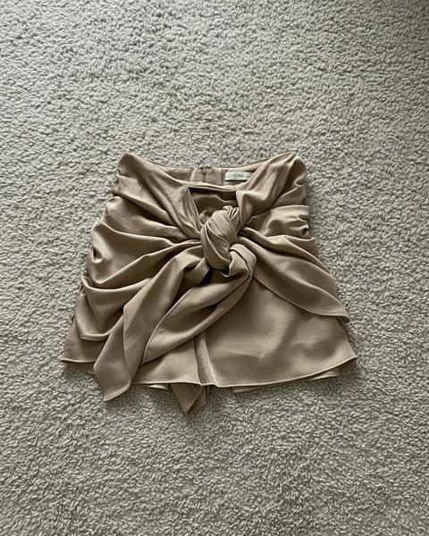 "KC" Mustard Seed Champagne Tie Front Ruched Skorts: Small