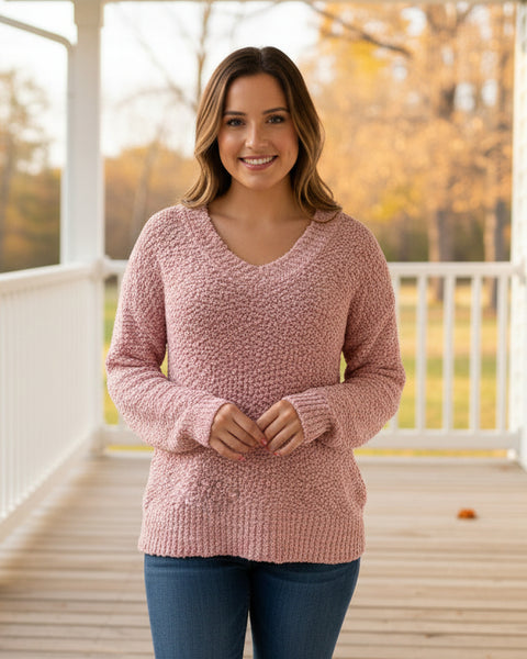 "KC" Bubblegum Pink Popcorn Sweater: Small
