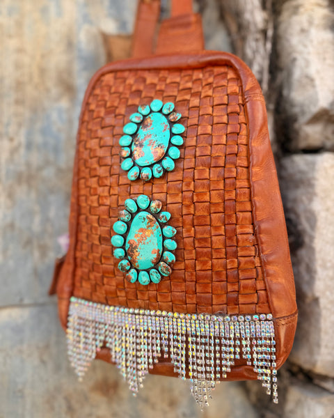 Custom Cognac Woven Leather Crossbody