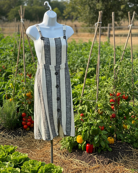 "KC" White & Gray Stripe Gauze Overall Dress: Medium