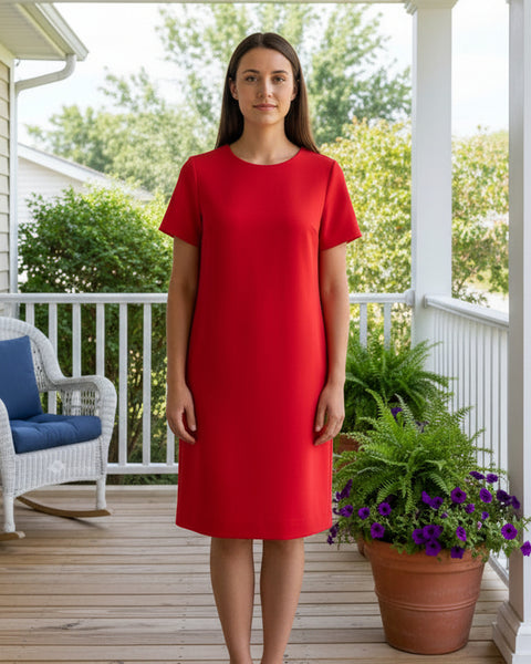 "KC" Red Short Sleeve Sack Dress: Small