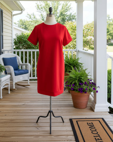 "KC" Red Short Sleeve Sack Dress: Small