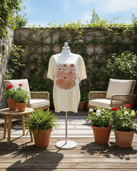 "KC" Cream Flower Leopard “MAMA” Graphic Tee: Large