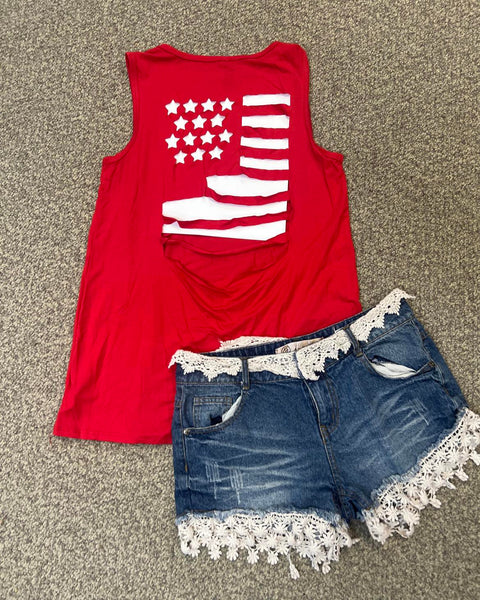 Red Flag Cutout Tank - The Lace Cactus