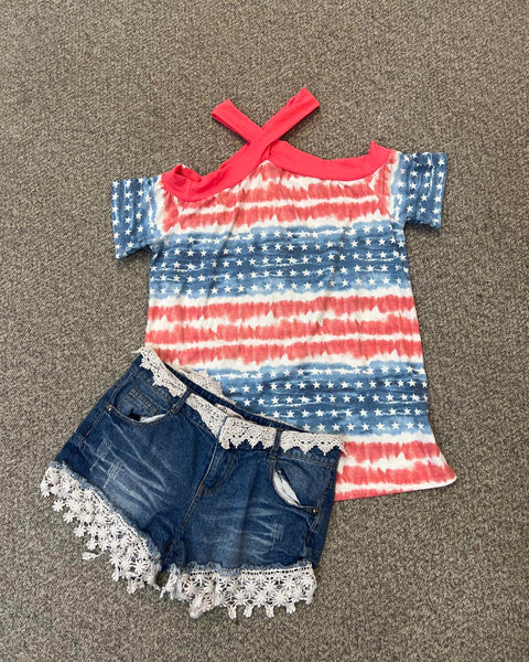 Red, White + Blue Cold Shoulder Top - The Lace Cactus