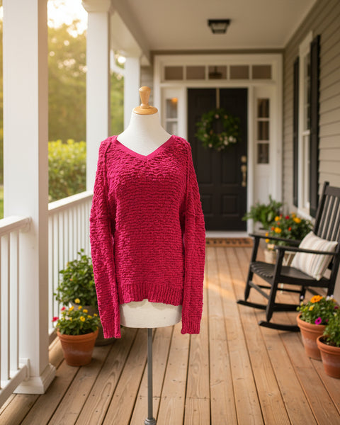 "KC" Hot Pink V-Neck Sweater: Medium