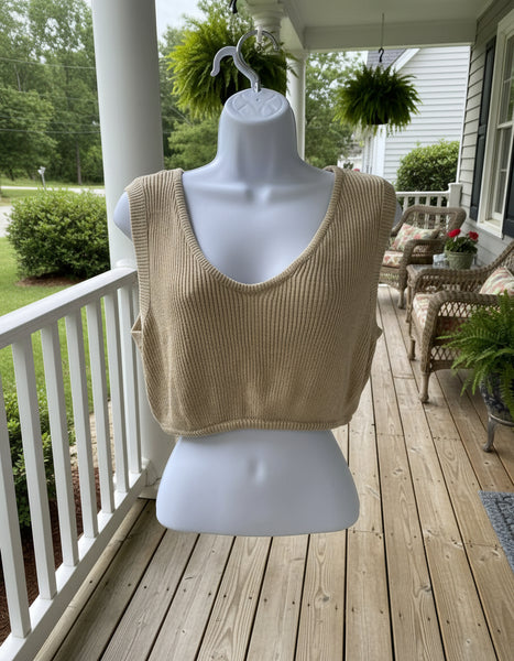 "KC" Knitted Tan Sleevless CropTop-Md