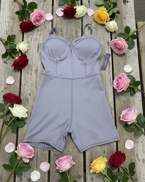 "KC" Grey Crystal Seamless Unitard: Medium