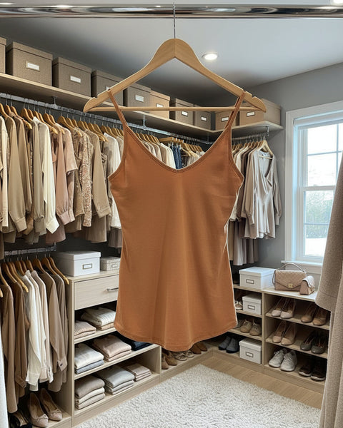 "KC" Rust Knit Spaghetti Strap Tank: Xsmall