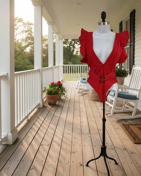 "KC" Red One Piece Swimsuit: Small