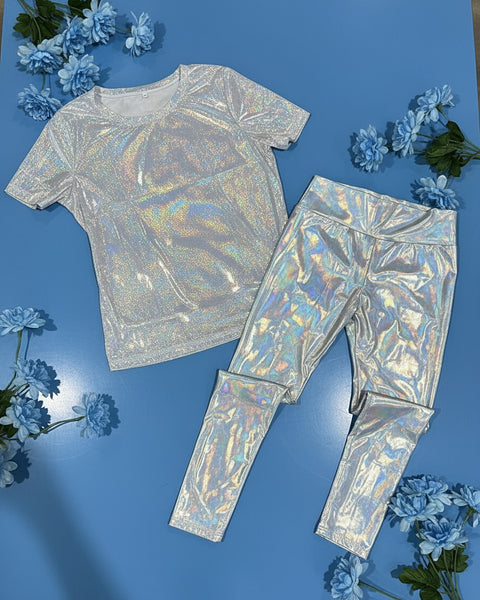 "KC" Silver Leggings & Tee Set: Medium