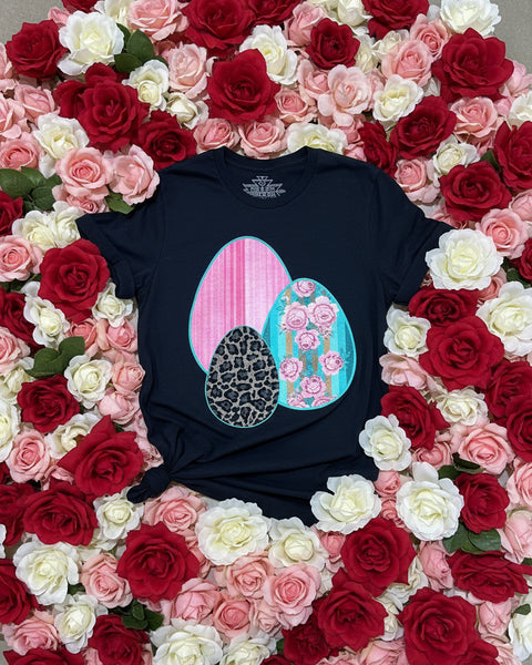 "KC" Crazy Train Black Leopard Easter Eggs Graphic Tee: Small