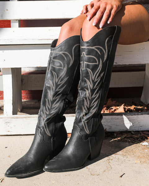 Vada Black Western Tall Boots - The Lace Cactus