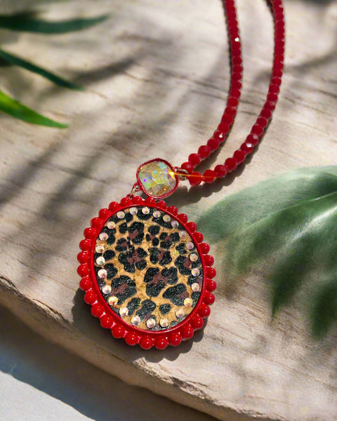 Red & Leopard Long Necklace