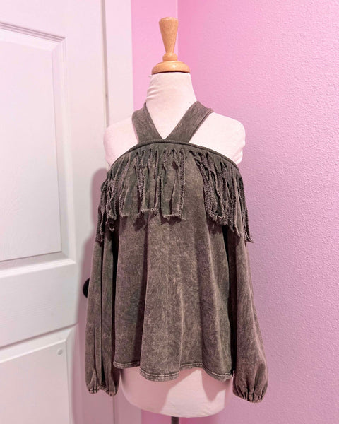 Olive Mineral Dyed Cold Shoulder Top