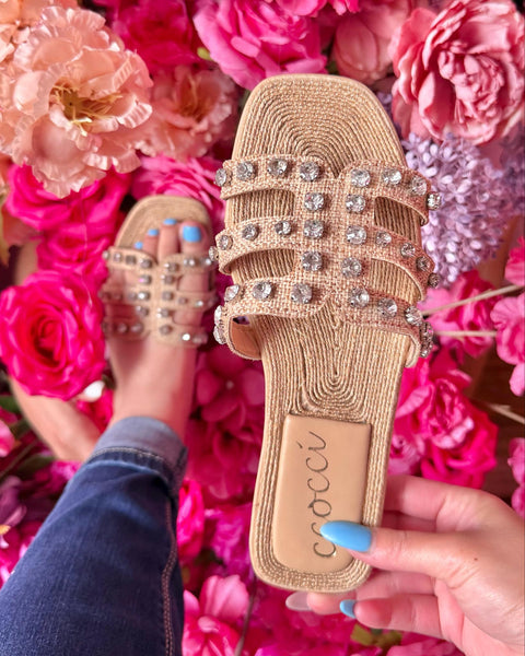 Lawson Natural Woven Jeweled Slide Sandal
