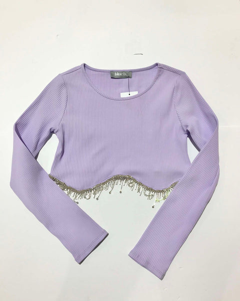 "KC" Lavender Runway Rhinestone Crop Top: SM