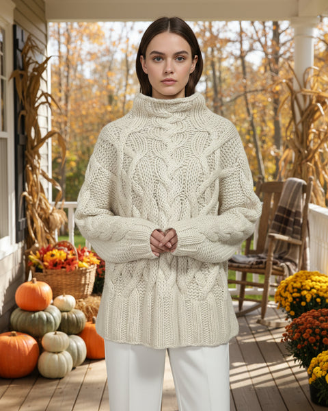 "KC" Cream Cable Knit Chunky Sweater: MD