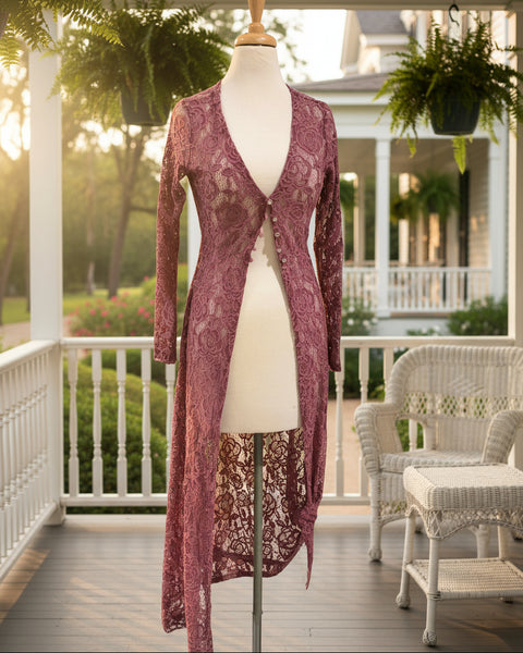 "KC" Mauce Lace Duster Cardigan: Small