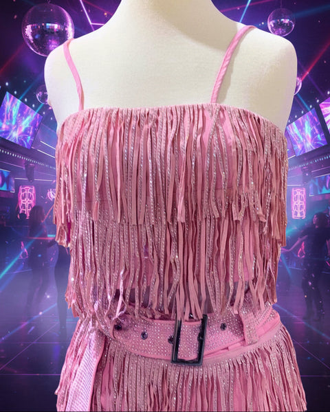 Madelyn Light Pink Metallic Fringe Crop Top