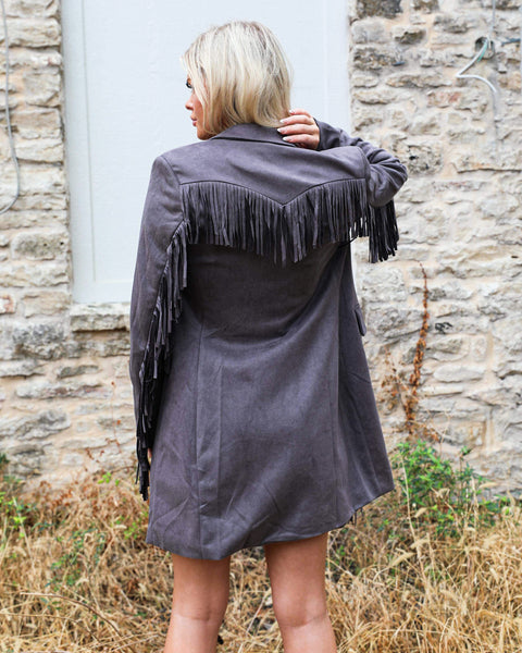 Gemma Charcoal Fringe Blazer - The Lace Cactus