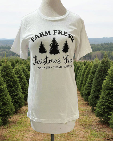 "KC" White "Farm Fresh Christmas Tree" Graphic Tee: Small