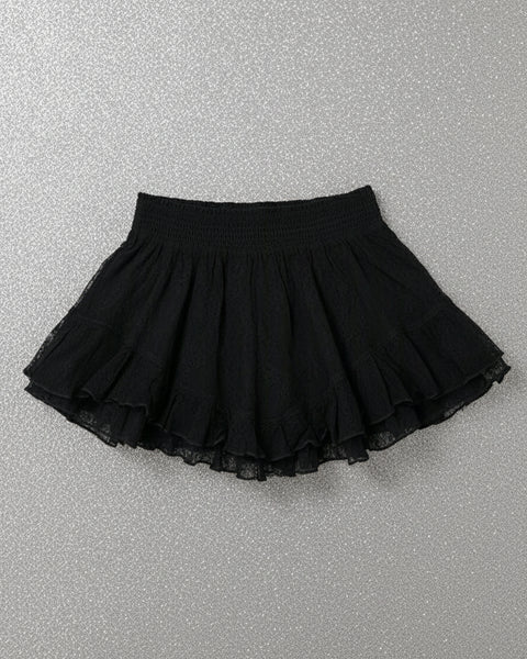 "KC" Black Gauze Ruffle Shorts