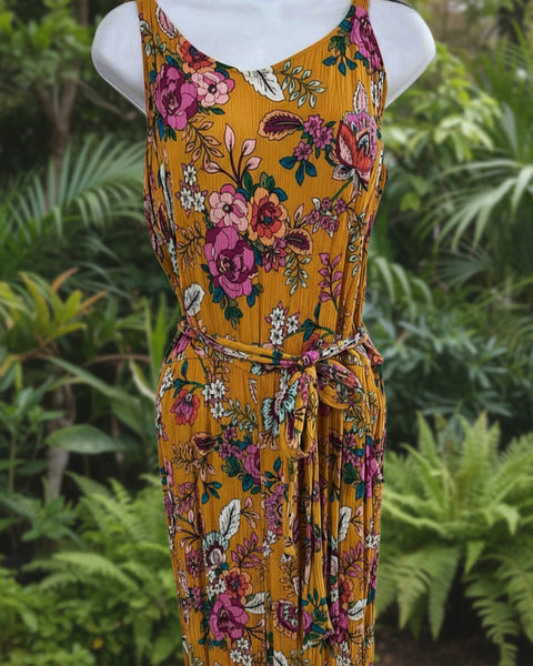 "KC" Mustard Floral Jumpsuit: Large