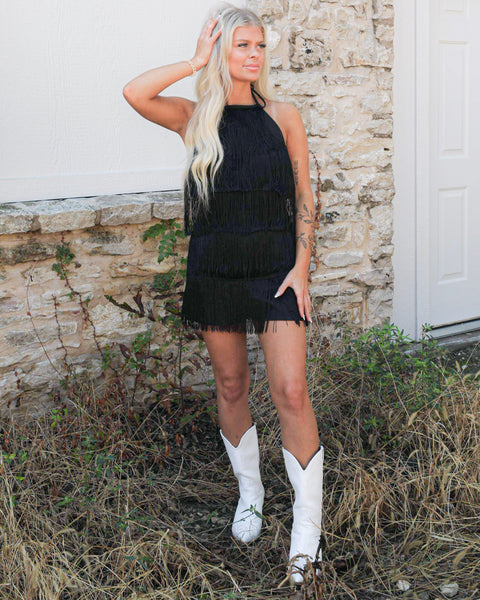 Olette Black Fringe Romper - The Lace Cactus